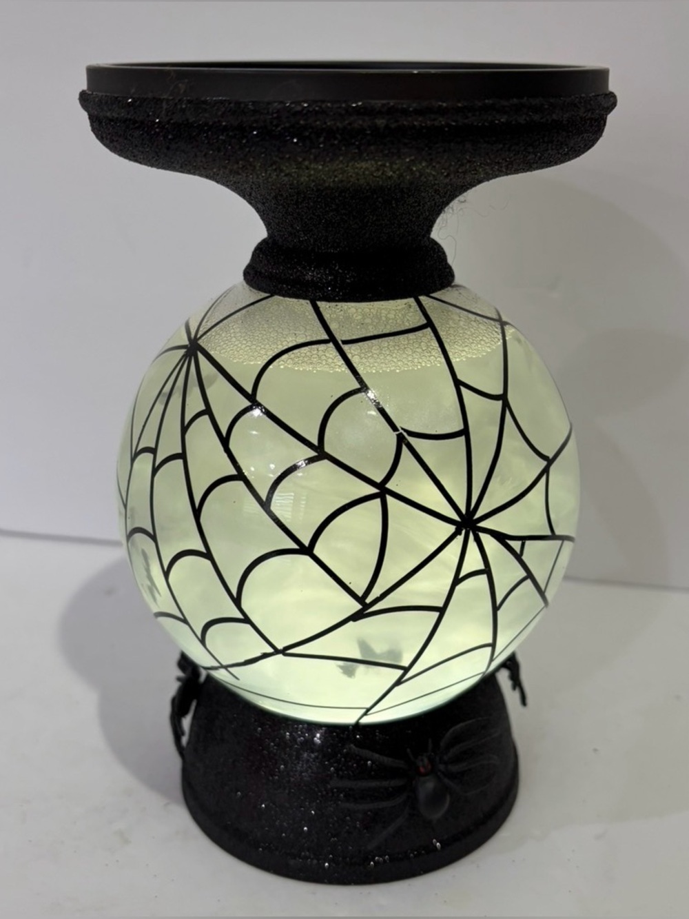 Bath & Body Works Black Spider Web Orb Water Globe Candle Holder w Lights